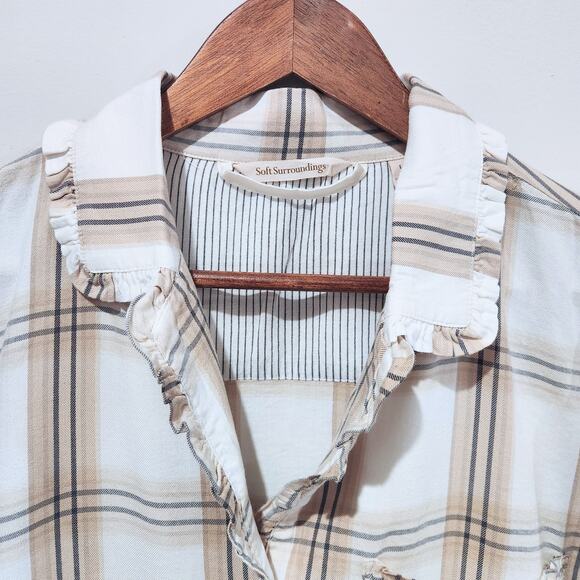 Soft Surroundings Beige Plaid Button Up Night Devine Pajama Top Size Large - Picture 2 of 10